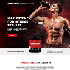 the website for bodybuilding is displayed with an image of a man drinking from a bottle