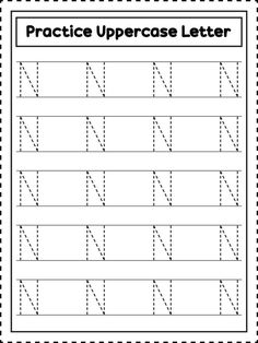 the letter n worksheet for upper and lowercase letters, with dotted lines