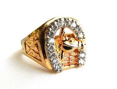 Vintage Men's Gold Plated Horseshoe Rhinestone Ring - Lucky Gambler - Horse Shoe - Size 13 Horse Shoe, Rhinestone Ring, Mens Gold, Rings Statement, Vintage Men, Statement Rings