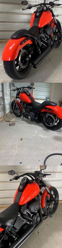 two pictures of a red and black motorcycle