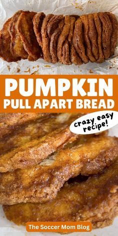 pumpkin pull apart bread recipe with text overlay