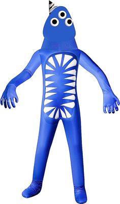 an inflatable blue skeleton with a party hat on