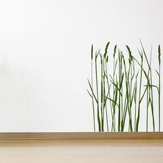 some green plants sitting on top of a wooden shelf