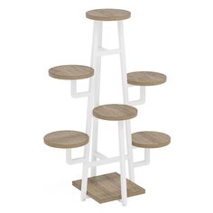 three tiered wooden table with white legs