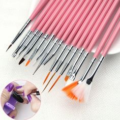 Please note, this item ships from an international seller. Expected delivery is 10-15 days. 15Pcs Nail Art Acrylic UV Gel Design Brush Set Painting Pen Tips Tools Kit Specifications: 100% brand new and high quality Color: pink and white Material: wool + wood + metal Length: 17cm (Approx.) 3D Carving, Knurling, Makeing Painting Nail, Outlining Fine Lines Suitable for professional use and home use Perfect for professional nail salon Different designs for UV Gel applicatio, acrylic application Clea Nail Art Tool Kit, Gel Polish Designs, Diy Nail Art Tools, Nail Equipment, Acrylic Nail Brush, Manicure Gel, Nail Art Pen, Gel Designs, Diy Nail Art