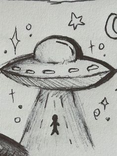 a drawing of an alien flying through the sky