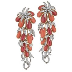 Cartier Earrings, Sparkling Jewelry, Diamonds Earrings, 3d Jewelry, Platinum Earrings, Cartier Jewelry, Coral Earrings, Diamond Brooch