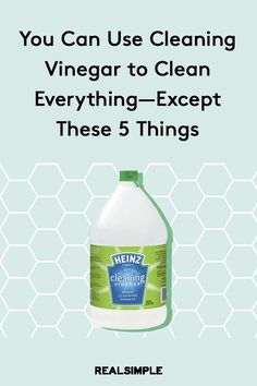 a bottle of cleaning vinegar sitting on top of a blue and white background with the words, you can use cleaning vinegar to clean everything