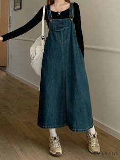 Lasaky - Womens Loose Fit Casual Denim Overall Dress with Front Pockets in Non-Stretch Washed Denim Fabric Denim Pullover, Womens Denim Dress, Denim Overall Dress, Quick Outfits, Graduation Outfit, Jeans Casual, Mode Inspo, Washed Denim, Denim Overalls