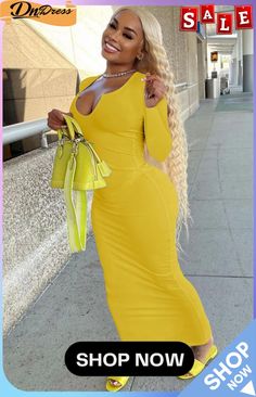 Autumn Yellow Ribbed Sexy Long Bodycon Dress with Full Sleeves Stop Drop And Roll, Last Day On Earth, Puff Sleeve Crop Top, Long Bodycon Dress, Long Evening Gowns, Dress With Long Sleeves, Office Dresses, Long Sleeve Bodycon, Long Sleeve Bodycon Dress