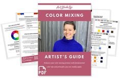 the artist's guide to color mixing is shown in three different colors and sizes