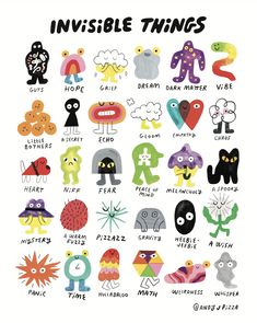 the invisible things poster is shown with different types of monsters and their names on it