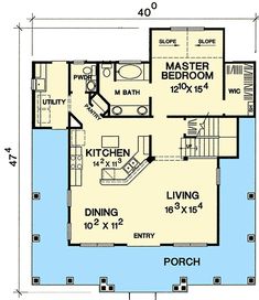 A front-facing balcony off the second floor loft gives a unique look to this Cottage home plan. Wrapping around three sides of the home, the covered porch adds extra living space. The dining room, living room and kitchen are all open to each other for a wonderful traffic flow. In the rear, the master bedroom has a sloped ceiling and its own private bath. Two bedrooms upstairs share a hall bath and the loft space that makes a great play room. IMPORTANT NOTE:  Due to state regulations, the CA House Plan With Loft, Tools Drawing, Lake House Plans, Cottage Plan, Plans Modern, Small Cabin, Cabin Plans, Cottage House Plans, Tiny House Plans