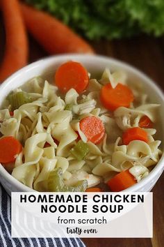 a bowl of chicken noodle soup Dutch Oven Chicken Noodle Soup, Homemade Chicken Noodle Soup Recipe, Chicken Noodle Soup Recipe Homemade, Dutch Oven Chicken, Chicken Noodle Soup Recipe, Chicken Noodle Soup Easy, Homemade Chicken Noodle, Noodle Soup Recipe, Cheesy Casserole