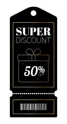 a black and gold gift tag with the words super discount 50 % off