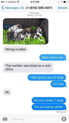 two dogs in a cage texting to each other with the caption if this isn't me