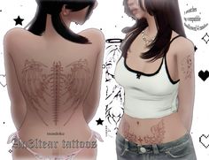 an animated image of a woman with tattoos on her back