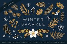 the winter sparkle pattern is shown in gold and white on a dark blue background with snowflakes