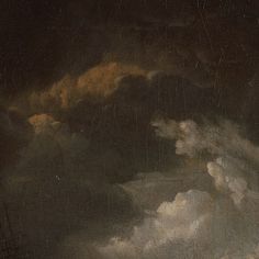 the painting is very dark and cloudy with some light coming from it's clouds