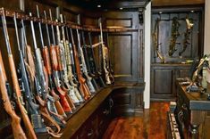 Top 100 Best Gun Rooms | thefirearmblog.com Outdoorsman Office, Fishing House, Basement Redo, Hunting Cabin, Camp Ideas