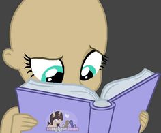 a cartoon baby reading a book with big eyes