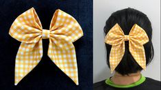 an image of two bows on top of a woman's head and another photo of the same bow