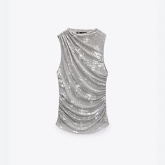 New With Tags No Stains Or Damage Save Money On Shipping And Bundle Smoke Free Home Open To Offers #683 Tulle Top, Semi Sheer Top, Metallic Prints, Sheer Top, Zara Tops, High Collar, Asymmetric Hem, Zara, Womens Tops