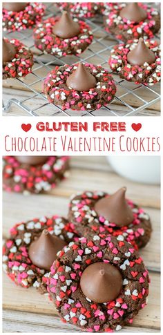 chocolate valentine cookies with sprinkles and hearts on top