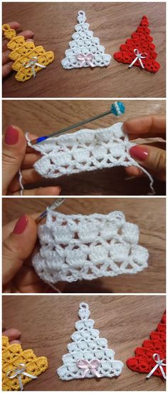 crocheted christmas tree ornament being worked on