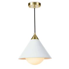 a white and gold pendant light hanging from the ceiling