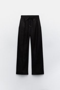 LINEN BLEND STRAIGHT TROUSERS - Black | ZARA United Kingdom Chewton Glen, Black Linen Shirt, Black Linen Trousers, Zara Trousers, High Waist Trousers, Black High Waist, Straight Trousers, Black Trousers, Linen Trousers