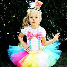 Adorable Clown Tutu Outfit Costume Circus by PinkHippoCouture Shirt Corset, Carnival Clown, Tutu Shirt, Rainbow Halloween, Halloween Circus, Candy Costumes, Baby Kostüm, Handmade Tutu, Outfit Costume