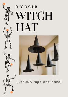 the cover of diy your witch hat is shown with an image of skeletons and witches