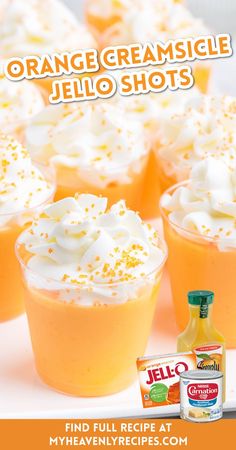 orange creamsice jello shots with whipped cream and sprinkles on top