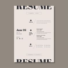 a resume template with black and white lines on the front, in an elegant style