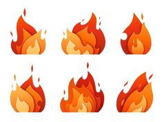 set of fire flames with different shapes and colors