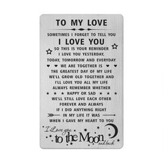 a metal plaque with the words to my love