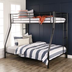 Sunset Twin over Full Bunk Bed Bedroom Walker Edison Black Double Decker Bed Design, Futon Bunk Bed, Double Bunk Beds, Metal Bunk Bed, Double Bunk, Loft Bed Frame, Twin Over Full Bunk Bed, Full Bunk Bed, Bunk Beds With Stairs