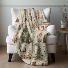 a white chair with a christmas tree on it