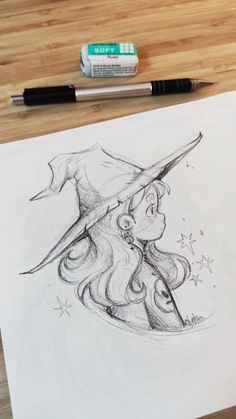 Witch Drawing, 동화 삽화, Soyut Sanat Tabloları, Cute Doodles Drawings, Arte Sketchbook, Cute Doodle Art, Mini Drawings