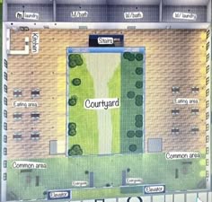 a computer screen showing the layout of a courtyard