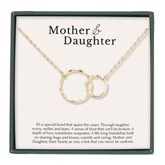 PRICES MAY VARY. MOTHER DAUGHTER BOND: Celebrating the unbreakable bond between a mother and her daughter and make every moment memorable with this heartfelt symbol of love and affection. Our interlocking circles symbolize eternal connection and enduring love. Whether it's to mark a new milestone in motherhood, a gift from daughter to mom, a gift from mom to daughter, a gift to a mom friend -- this necklace is the right choice! GIFT FOR ALL OCCASIONS: Honor the special woman in your life! Our ci Mum And Daughter Necklace, Elegant Cheap Custom Necklace For Mother's Day, Mother And Daughter Necklaces Cheap, Cheap Elegant Custom Necklace For Mother's Day, Mother Daughter Jewelry Ideas, Mother Daughter Bond, Mother Daughter Necklaces, Mother And Her Daughter, Double Circle Necklace