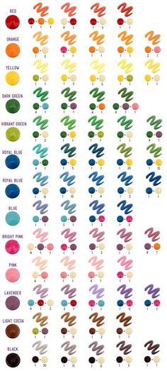 the different colors of paint are shown in this image, and there is also a color chart for each one