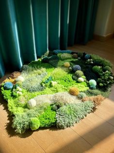 an area rug made out of plants on the floor