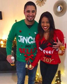 Funny Ugly Christmas Sweaters, Couple Christmas Costume Ideas, Ugly Christmas Sweater Ideas For Couples, Funny Christmas Sweaters Diy, Ugly Sweaters Ideas, Ugly Sweater Ideas For Women, Ugly Sueter Christmas, Ugly Christmas Sweaters Ideas, Couple Ugly Sweater Ideas