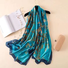 These Lovely Silk Scarves Feel so Luxurious, You'll Want to Wear them Everyday Size: 71" X 35.4" (approx.) Material: Silk Colors: Blue or Beige Luxury Silk Scarves, Style Vans, Polyester Scarf, Stole Scarf, Printed Silk Scarf, Silk Shawl, Women Shawl, Luxury Silk, Summer Scarves