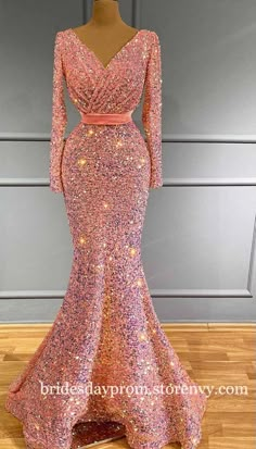 Dinner Gown, Muslim Evening Dresses, Pink Sequin Dress, Vestidos Color Rosa, Dinner Dress Classy, Sequence Dress, Night Dress For Women, Long Sleeve Evening Dresses