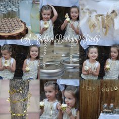 a golden birthday party: LOVE  the "stay golden banner" Two Year Old Golden Birthday, Golden 3rd Birthday Girl, Golden 4th Birthday Girl, Golden Birthday Party Ideas, Toddler Golden Birthday