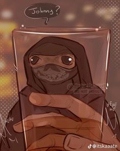 a drawing of a person in a hoodie holding a cell phone