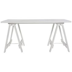 a white desk with two wooden legs and a table top that has been painted white